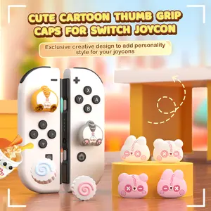 IINE Cute Switch Thumb Grip Caps, Food-Grade Silicone Joystick Cap for Switch/OLED/Switch Lite, 4 PCS Kawaii Thumbstick Cover
