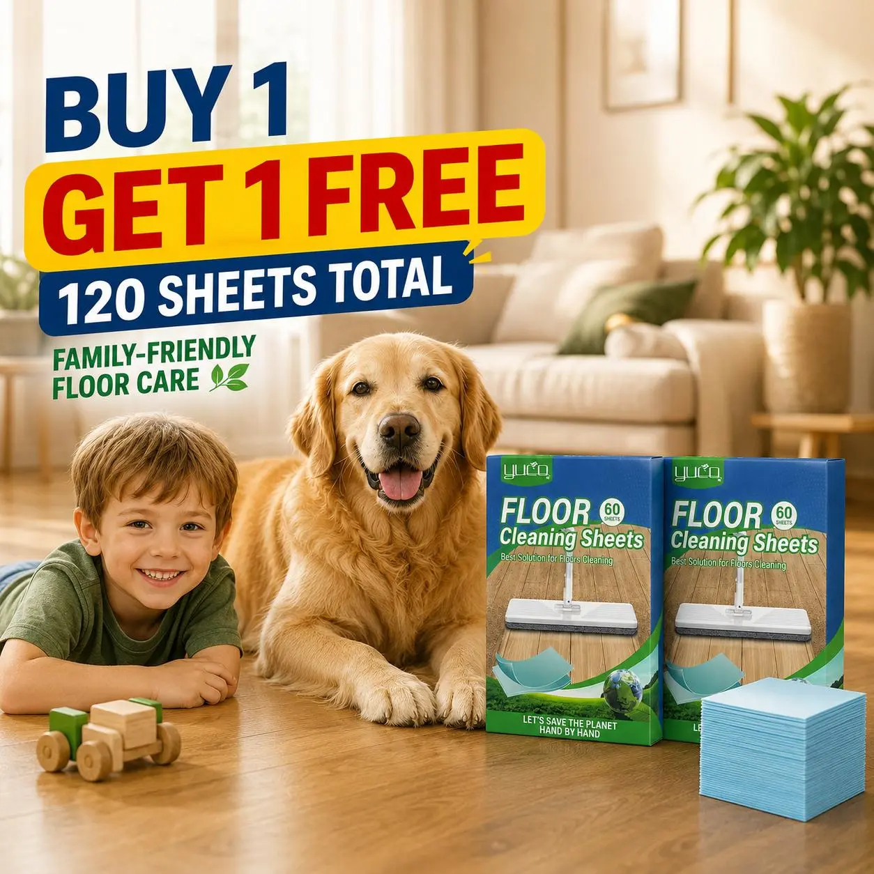 [Buy 1 Get 1 Free Product] Dissolvable Concentrated Floor Cleaner Sheets (120 Count, 2 Boxes, Up to 24-Month Supply) - Antibacterial Household Items, Fresh Scented Deodorizer, Effective for Surfaces, Home Cleaning Solution