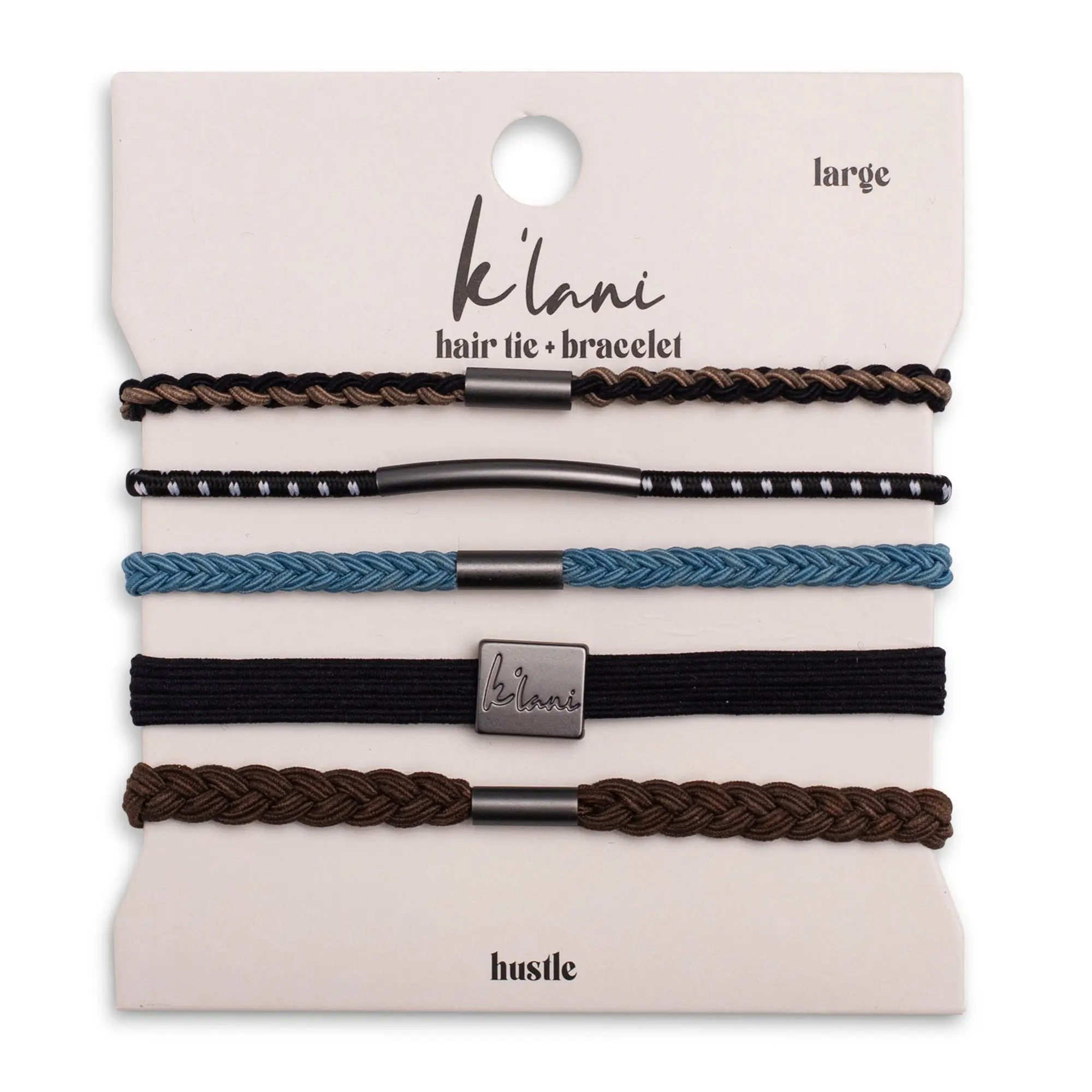 "Hustle" Solid Black, Brown & Blue Hair Tie Bracelets