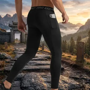 Men's Compression Pants with Pockets - Athletic Leggings Baselayer Workout Tights for Running Yoga Gym Basketball Training, Moisture-Wicking Breathable Stretch Fit Comfortable Performance Sportswear Activewear