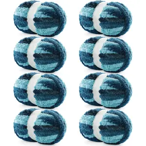 8 Pack Chunky Yarn for Hand Knitting - Chenille Blanket Yarn for Crocheting Blankets - 228 Yds/61.6 Oz Rainbow Ombre Yarns - Super Bulky Soft Thick Mixed Color  Yarns (8, Dark Blue-Blue-Black)