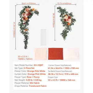 VEVOR Artificial Wedding Arch Flowers Kit, Orange Wedding Arch Flowers with Drapes Kit (Pack of 5) - 2 Pcs Floral Arrangement, 3 Pcs Sheer Drapes, for Ceremony Bouquets Reception Backdrop Decoration
