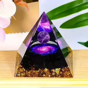 Creative Orgone Pyramid for Positive Energy, Desktop Decorative Ornament, Home Decor for Living Room Bedroom Office, Desktop Statue, Sculpture Desk Decor, Figurine, Resin Figurine Statue