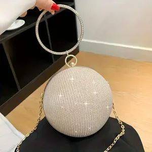 Light Luxury Spherical Bag Fashionable Personality Versatile Round Ball Handbag Crossbody Small Bag Compact Round Evening Bag Shiny Evening Clutch Bag Women's Classic Banquet Handbag Carnival Music Festival