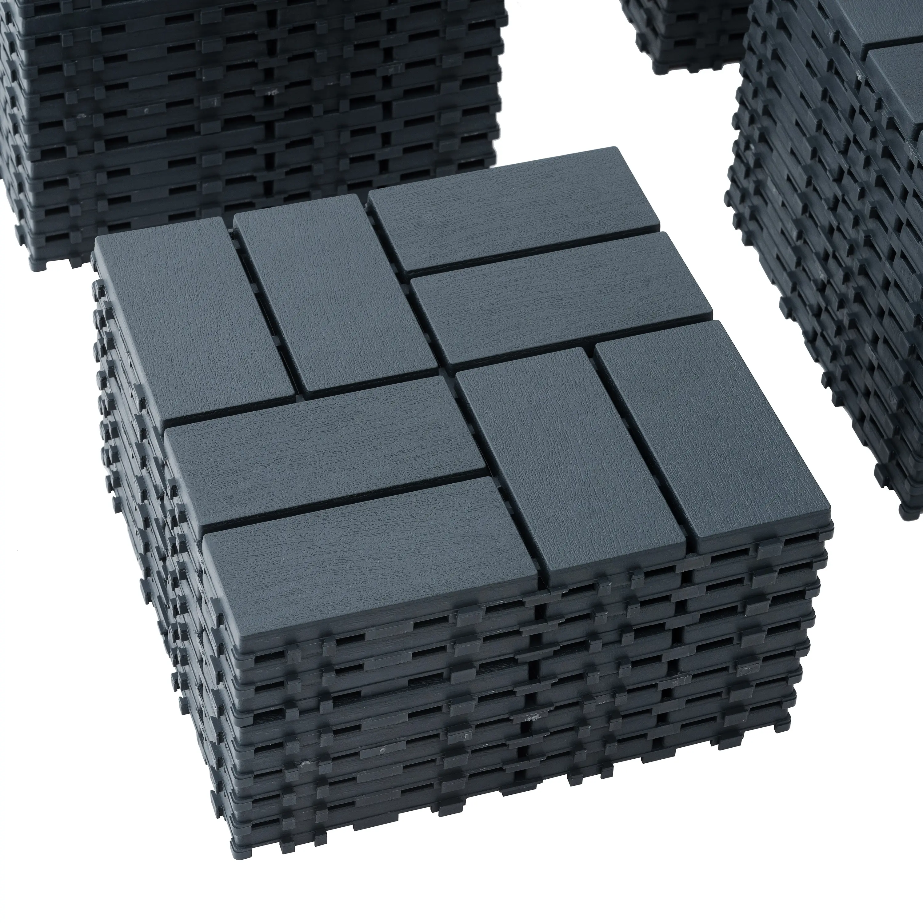 Eco-Friendly WPC Interlocking Deck Tiles, 44-Pack 12"x12" Square - No-Nails, All-Weather, Waterproof, Fade-Resistant, Adequate Drainage - Easy Do-It-Yourself Installation for Patios, Pools, Showers - Home Improvement Flooring (Dark Grey)