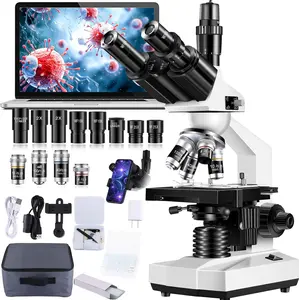 Laboratory-Grade Trinocular Microscope, 40X-5000X Magnification, Dual Mechanical Stage, HD USB Electronic Eyepiece Camera for Adults