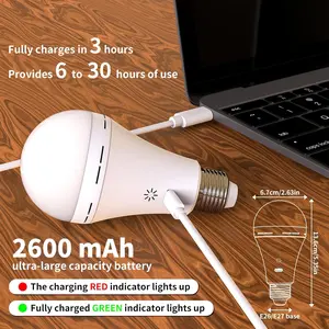 Emergency Rechargeable Light Bulb with Remote Control, 2600mah Battery Operated LED Bulb for Home, Camping, Tent, Power Failure Emergency Lighting