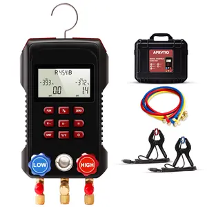 Digital Manifold Gauge Set with Clamp Thermometer for 112 Refrigerants, AC Pressure Gauge Set HVAC for Refrigeration Automotive HVAC System, HVAC Tools Kit with 3000 psi Horse for R32 R22 R12 R454B R600 A2L way