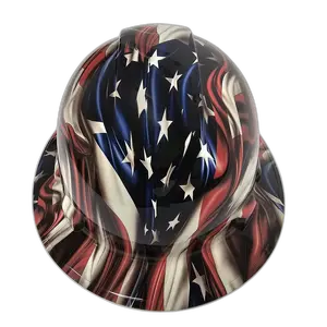 3D Waving American Flag Hi-Res - Custom Hydro Dipped Full Brim Hard Hat