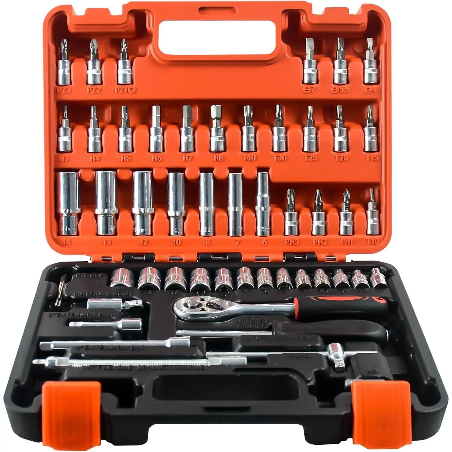 YesRight 53-Piece 1/4-Inch Ratcheting Socket Wrench Drive Impact Set, Plastic Toolbox Storage Kit with Car & Automotive Tools for Repair, Home Use, Drive Socket Set, Impact Sockets Set