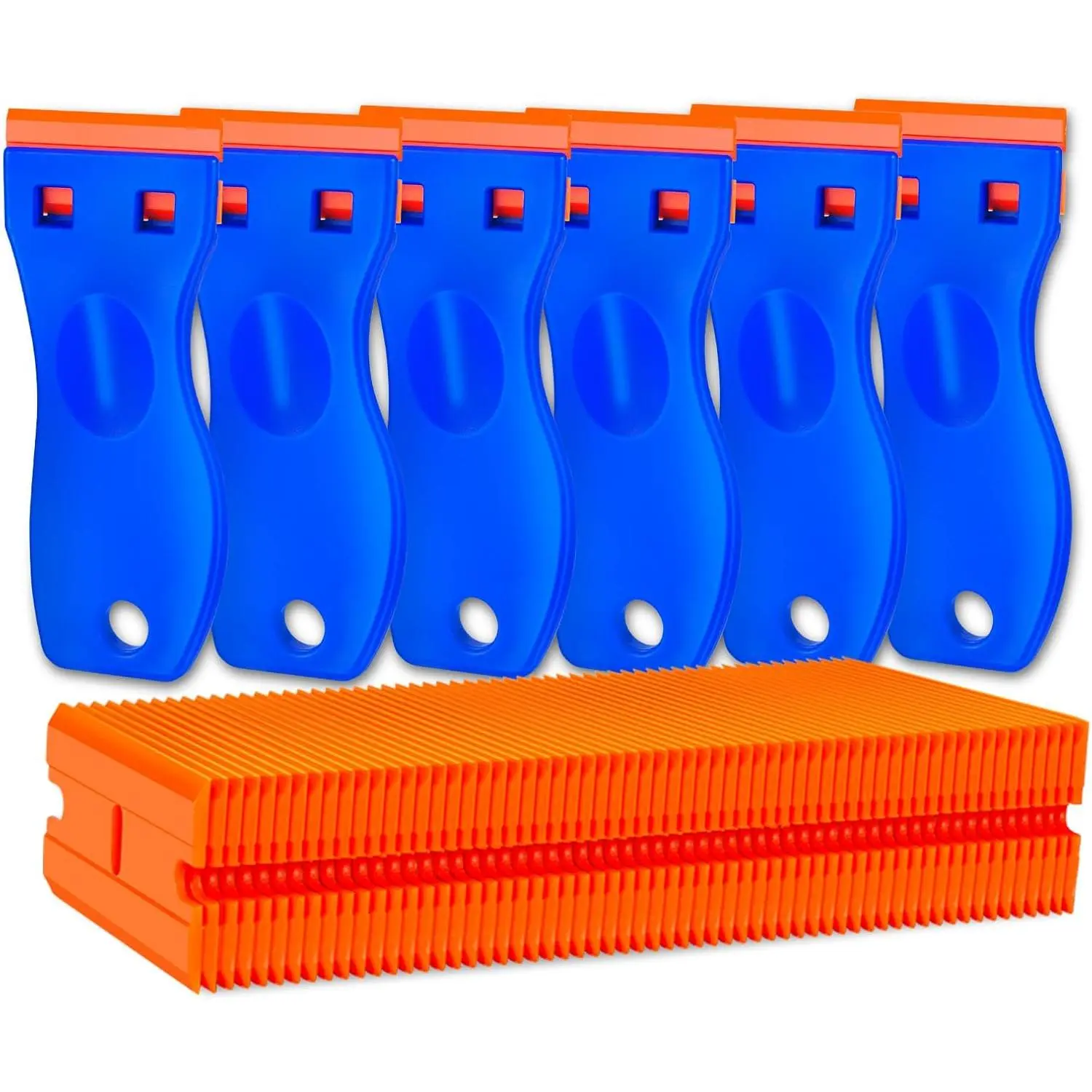 Plastic Razor  Scraper Tool, 6 count Razor Scraper with 60 count Plastic , Cleaning Scraper Remover for Removal Floor Stove Scraping Labels and  Sticker on  Window Glass