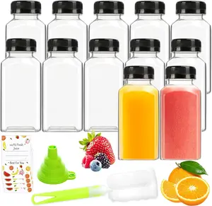 12-Pack 8oz Reusable Plastic Beverage Bottles & Canisters Set with Leak-Proof Airtight Lids, Lightweight Portable High-Clarity Containers for Juice, Home Organisation, Organiser