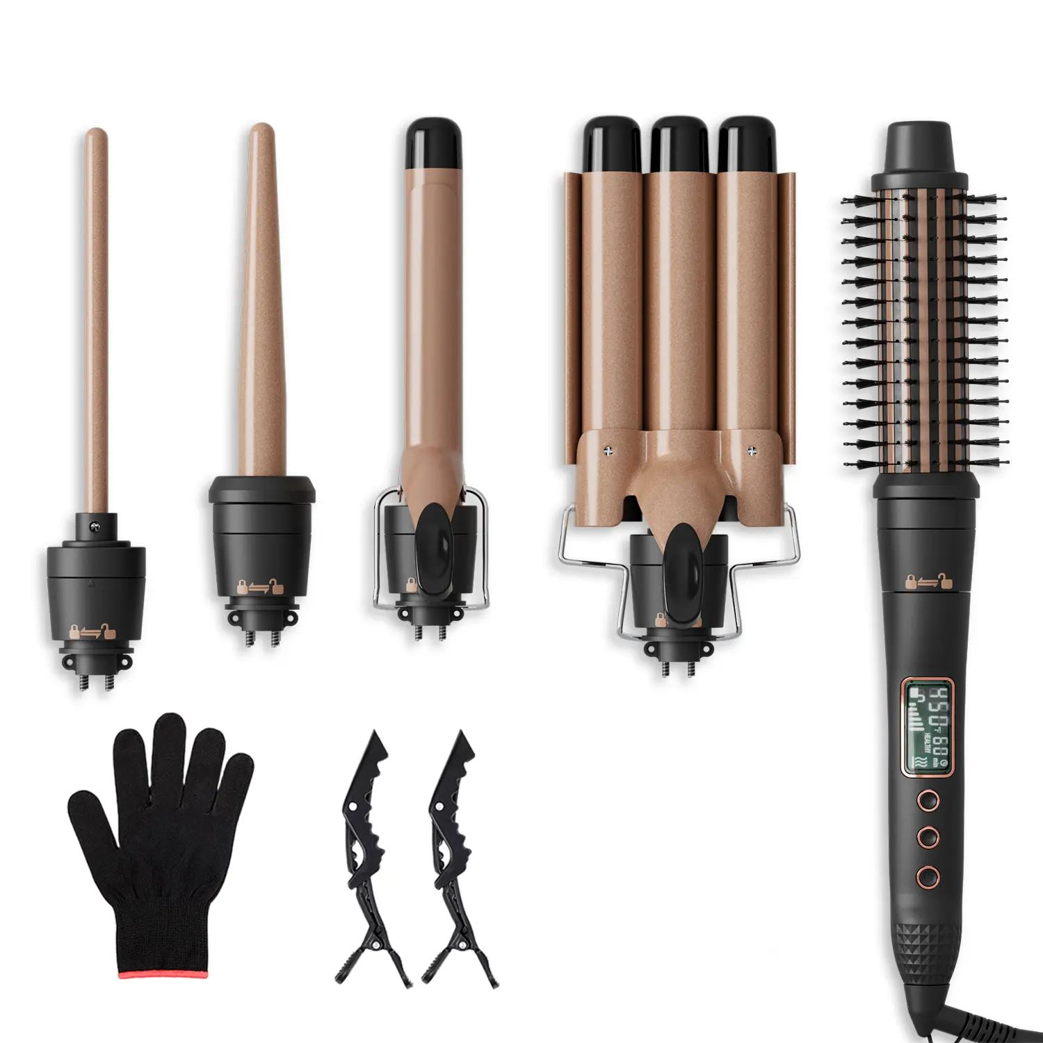 Thirtek 5-in-1 2-Way Curlers & Straighteners Set, Interchangeable Ceramic Barrel Hair Curler (0.35"-1.25"), Flat Iron, Instant Heat Up, Dual Voltage, Gift Set for Women, Curling