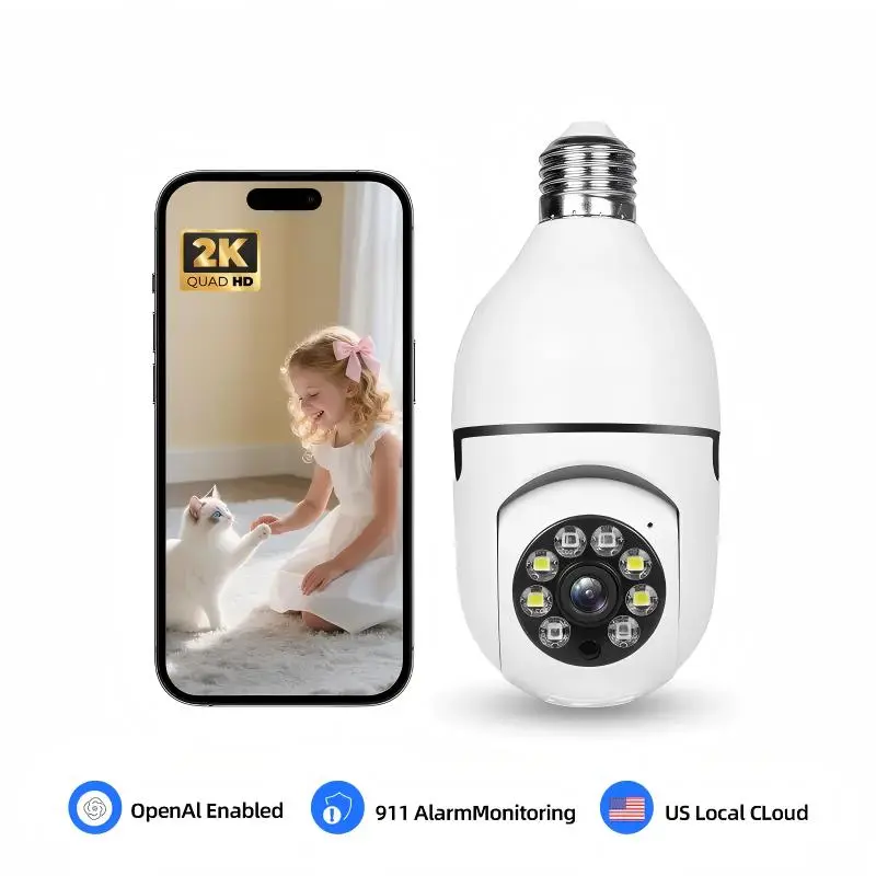 AI WiFi Indoor Security Camera - 1-Key Automatic Alarm, 911 Alarm Monitoring, 24/7 Protection, Face Recognition, Mobile Tracking, Day-Night Full Color, Easy Installation, Safety Cord,Smart Home Security PTZ Camera Wireless Lights 360 Degree Night Vision
