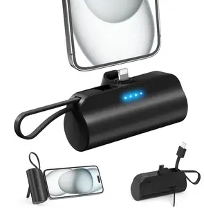 Small Portable Charger USB C, 5000mAh Power Bank with Built-in Type-C Cable Compatible with iPhone 15/15 Plus/15 Pro/15 Pro Max, Android Phones etc