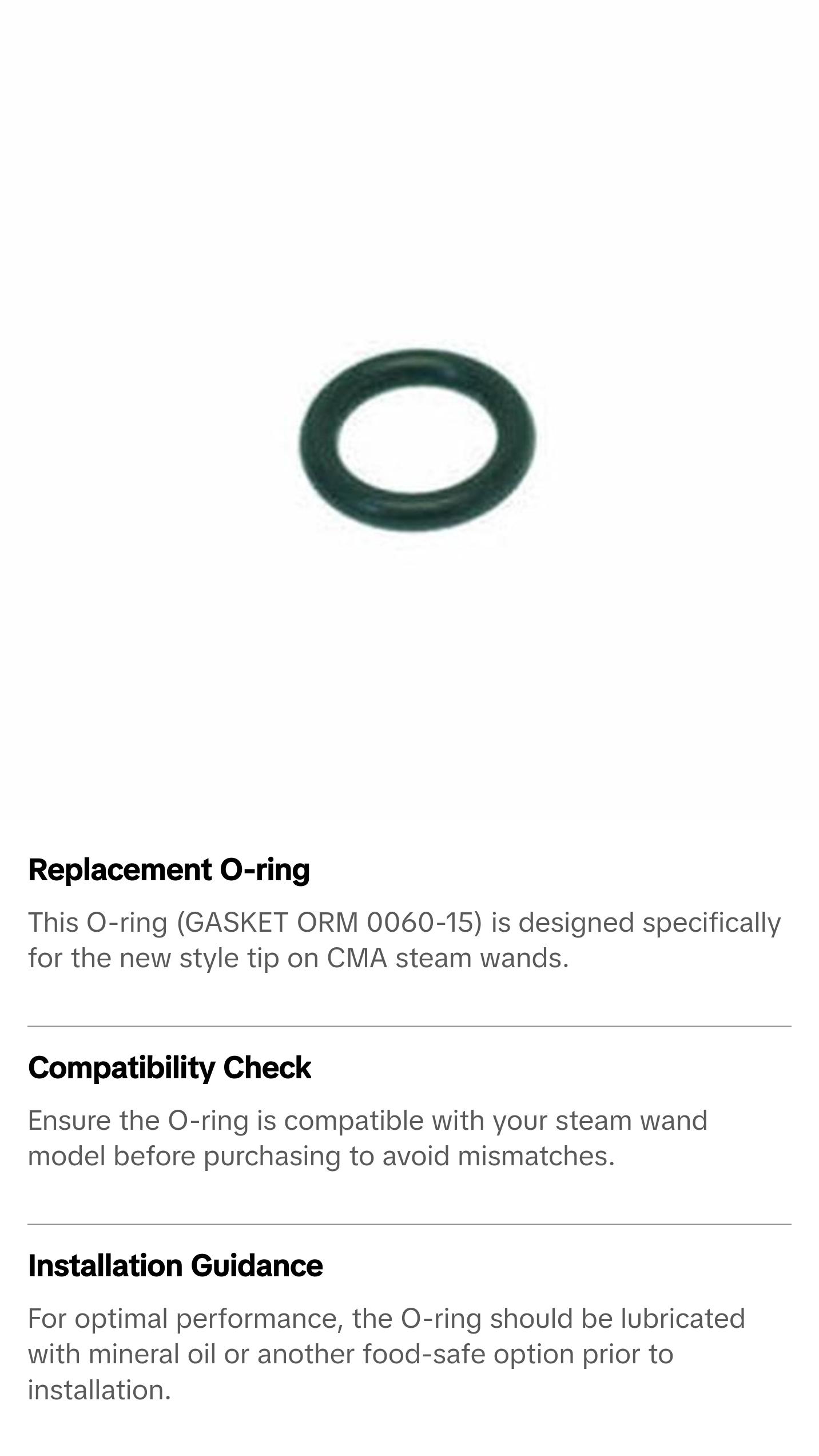 CMA Stainless Steel Steam Wand New Style Tip O-ring