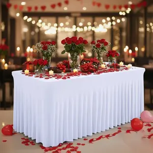 1pc Rectangular Full Coverage Table Skirt, Polyester Elastic Washable Wrinkle-Resistant Table Pad, Ideal for Indoor Outdoor Use, Weddings Parties Events