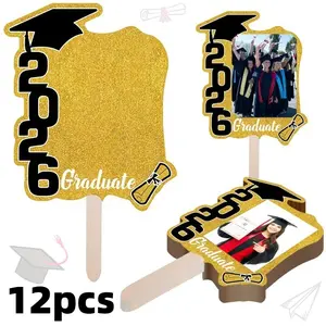 12pcs/set 2026 Graduation Folding Fan And Photo Frame Photo Props, Graduation Party Supplies, Graduation Photo Handheld Signs Party Decor, Graduation Celebrations, Class Group Photos, Decorations, Party Favors