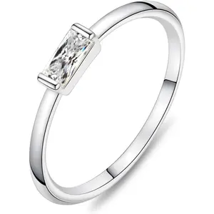 Silver Birthstone Rings for Women Dainty Stackable Engagement Wedding Promise Rings Non Tarnish CZ Emerald Green Gemstone Ring Mothers Birthday Gift Size 6-10