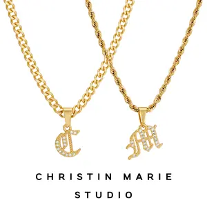 Old English Micro Initial Necklace (Gold)