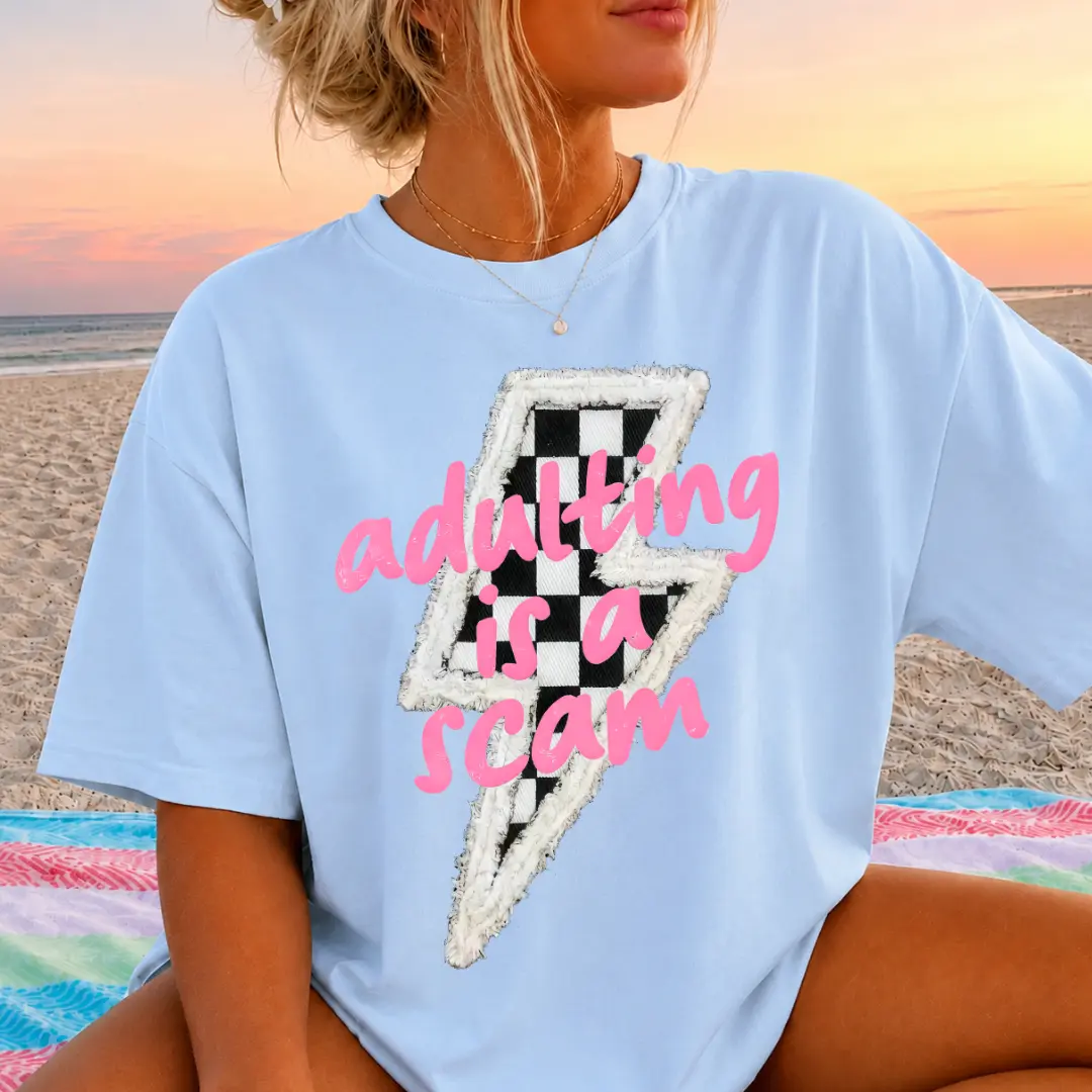 Adulting is a Scam shirt, Adulting Shirt, Checkered Print Shirt, Mother Tees, Trendy Shirt, Comfort Colors Graphic Tee, Womens Oversized Shirt, Trendy Summer Tee, Graphic Shirt for her