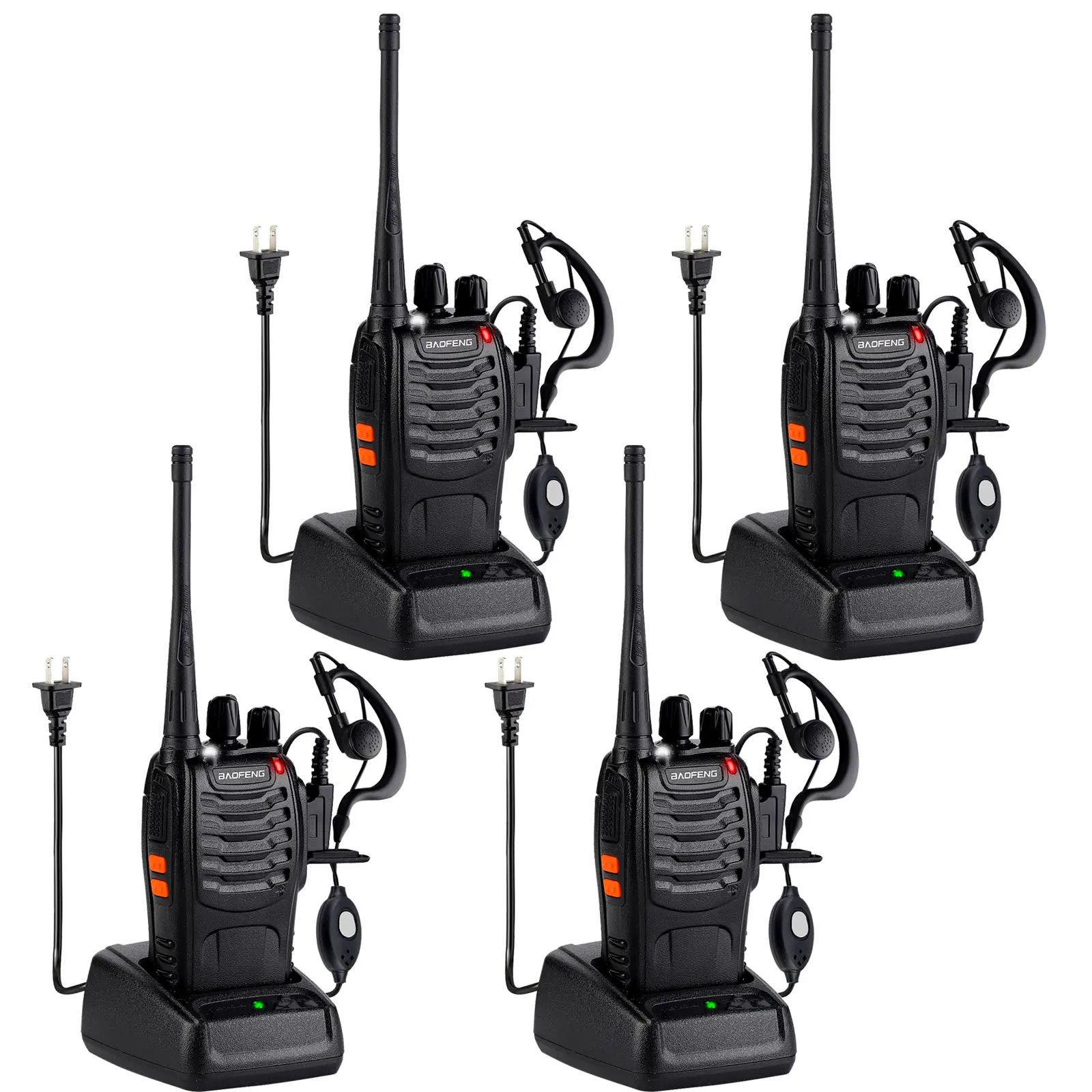 BaoFeng 888S (4 Pack ) walkie talkie Rechargeable UHF Handheld Two-Way Radio with Flashlight, Lithium Battery, Charger, and Headset, Suitable for Adults and Children (4 Pack )