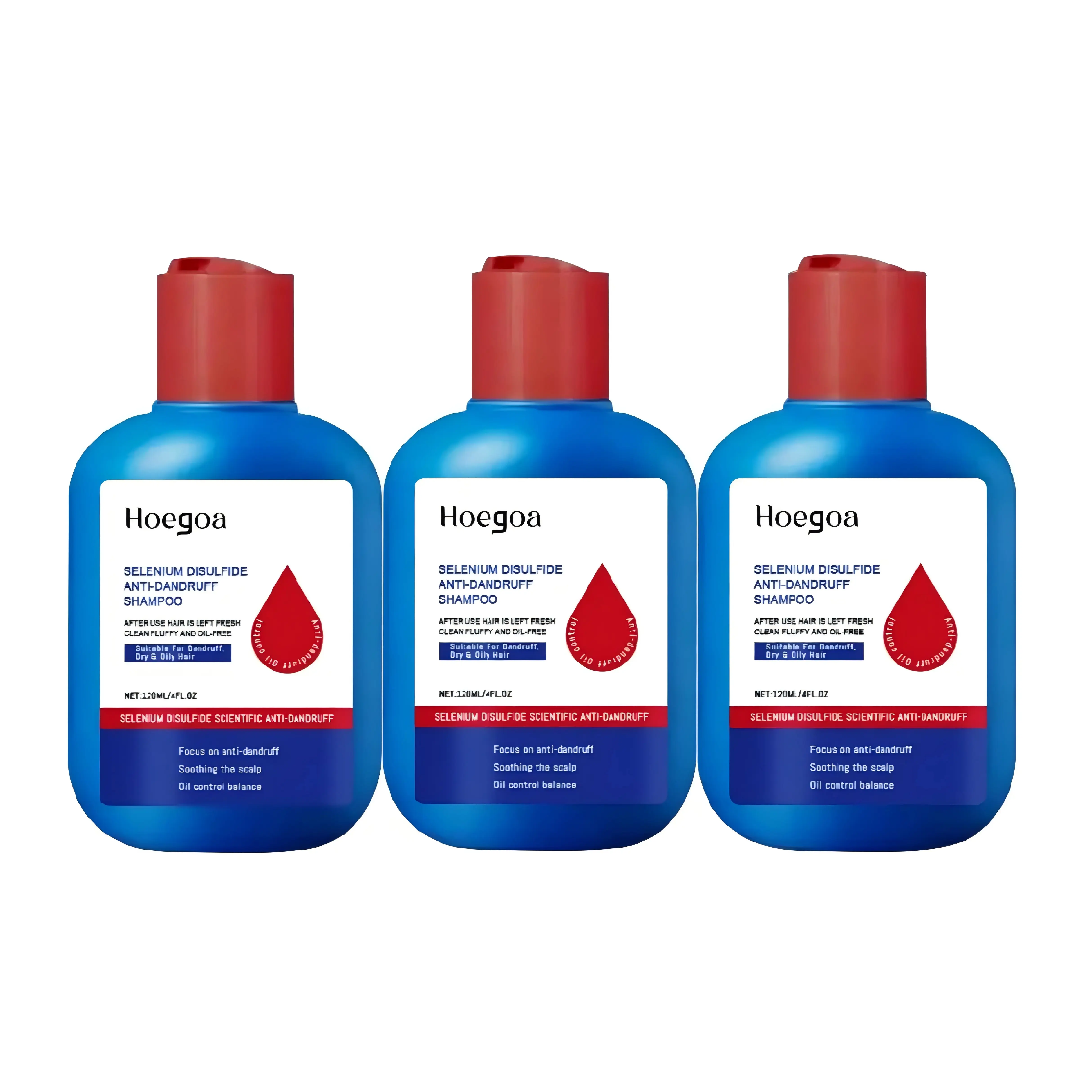 HOEGOA Selenium Disulfide Hair Care Shampoo 3 Bottle Set: Anti-Dandruff Anti-Itch Oil Control Refreshing Scalp Cleanser Shampoo 120ML X 3 for Men and Women, Gentle Comfort Cleansing Conditioner Haircare