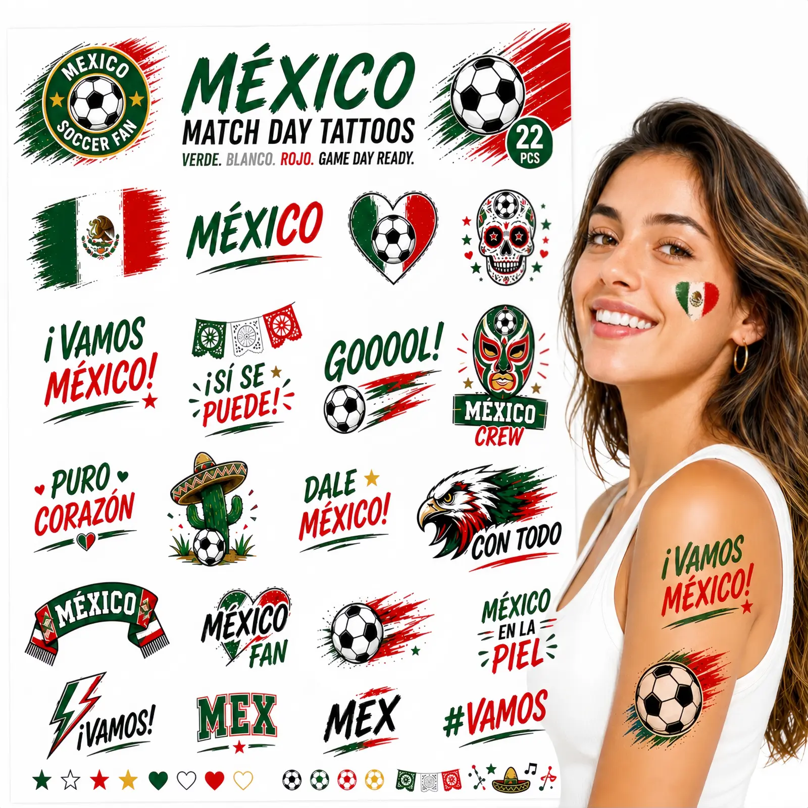 Football & Soccer Fan Ephemeral Tattoos, Waterproof & Skin-Friendly Temporary Tattoo Sheets for Parties & Team Spirit Events, Fake Tattoo