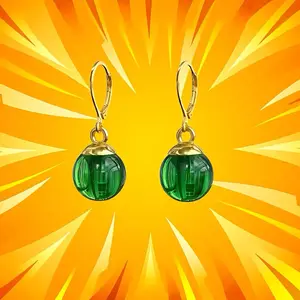 Potara Green Earrings, Gold Plated French Wire Hooks, Anime Jewelry, Plastic Cap