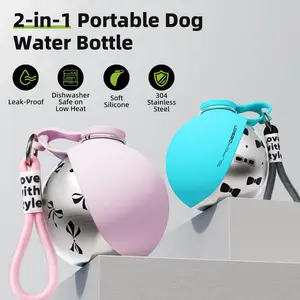 Portable Dog Water Bottle, 304 Stainless Steel, Foldable Reusable Design, Ideal for Travel & Outdoor Activities, Durable Pet Accessory