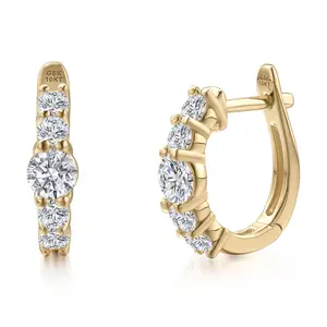 Gem Stone King 10K Yellow Gold Lab Grown Diamond Hoop Earrings for Women | 1.06 Cttw | Gemstone April Birthstone | Round 4MM