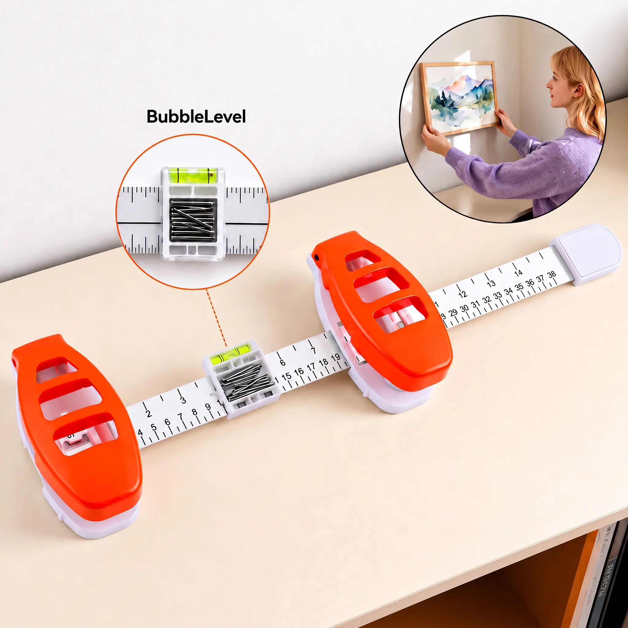Picture Hanging Tool with Level & Ruler / Frame Positioning Tool, Precise DIY Gallery Wall Kit, Solo Wall Mount for Frames & Art Decor, Practical DIY Home & Housewarming Gift