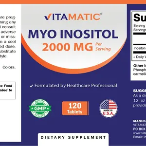 Vitamatic Myo Inositol Vitamin Dietary Supplement - 2000 mg Per Serving, 120 Tablets - Metabolism Support, Hormonal Balance, Ovarian Health - Non-GMO, Gluten Free, Made in USA