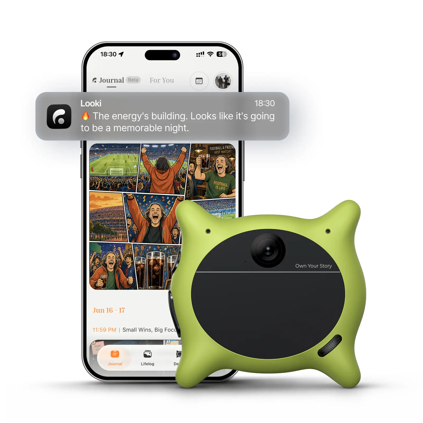 Looki L1 AI Multimodal Wearable for Life, 32g Lightweight Hands-Free Action Lifelogging Device with 1080P Video, 3 Mics, AI Vlogs & Comics, Proactive Intelligence, 32GB Privacy-First Storage （Green））