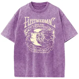 Holafish Acid Wash Vintage Moon Pattern T-Shirt,Heavyweight Cotton Streetwear graphic vintage tees Menswear Womenswear Crewneck Tshirt