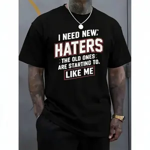 Men's Plus Size Unisex Classic Cotton Short-Sleeve Print Graphic Tee - Casual Crew Neck T-Shirt with Bold Red Text for Fashion-Forward Men
