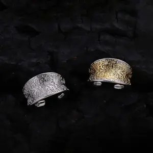 Embossed Cross Stainless Steel Open Adjustable Stackable Ring - Elegant Unisex Adult Everyday Fashion Jewelry Accessory
