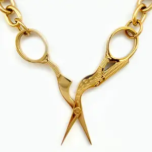 Stork Scissor Necklace in Gold