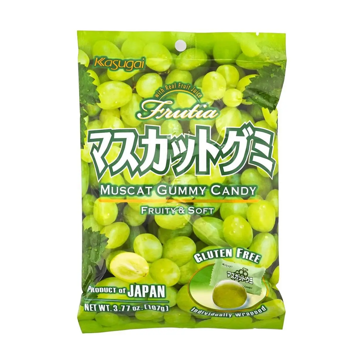 Kasugai Sunshine Muscat Grape Gummy Candy - 107g Japanese Fruit Chewy Snack, Gluten-Free