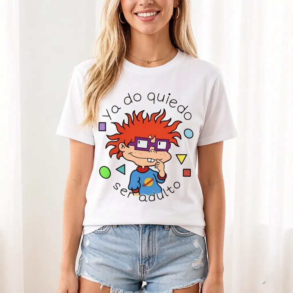 Shop TikTok Retro Rugrats Chuckie Finster Spanish Slogan Graphic T Shirts Women White Oversized Crewneck Tee Plus Size Clothes 90s Cartoon Aesthetic TikTok Shop Deals Today Viral Nostalgic Top sohochic