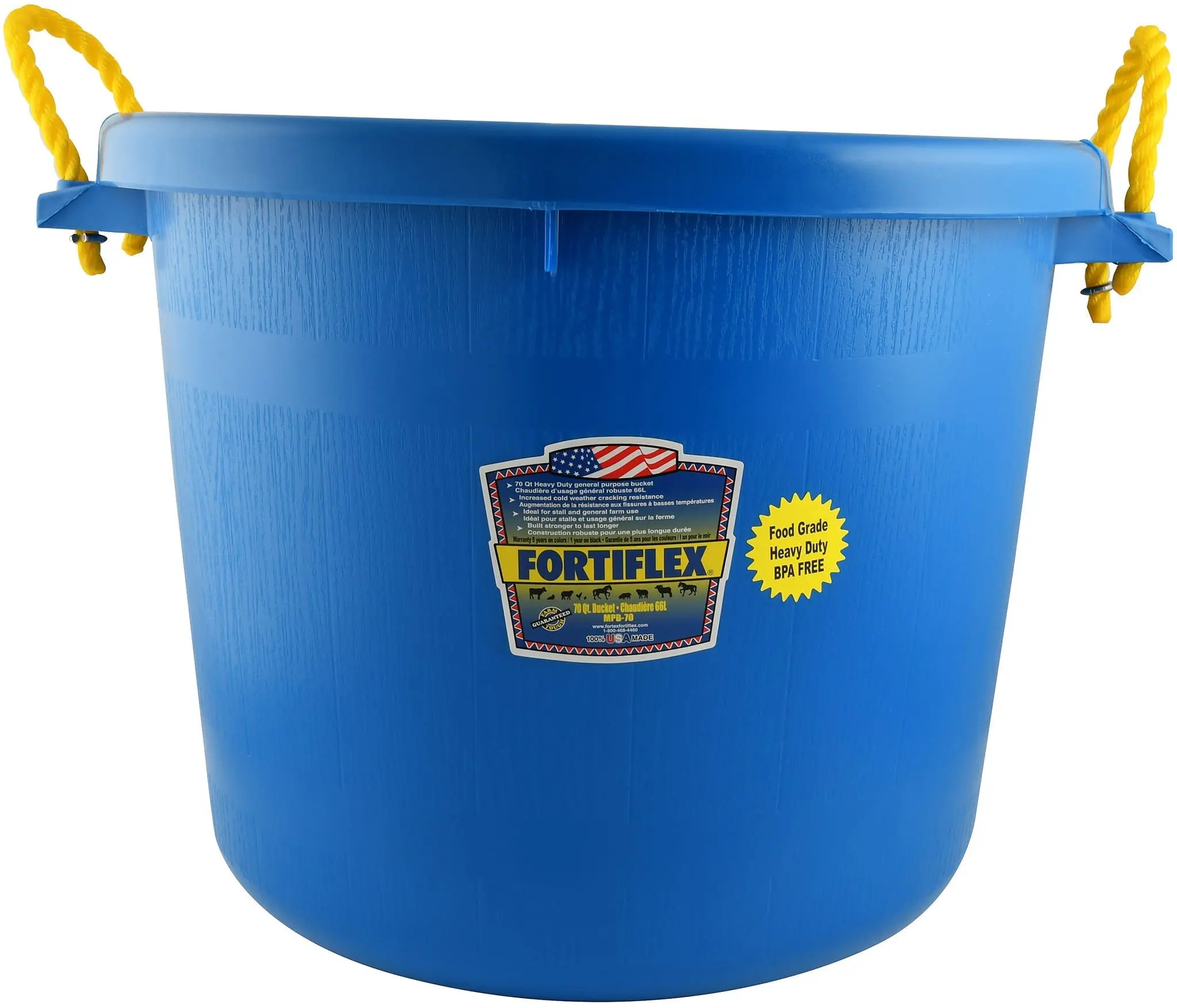 Fortiflex Heavy-Duty Plastic Muck Bucket, 70 Quart