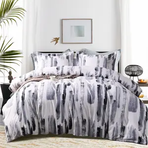 Bedsum Microfiber Duvet Cover Set, Ultra Soft Ink Printed Comforter Cover Bedding Set with Zipper and Corner Ties Duvetcoverset