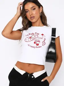 Match My Vibe Baby Tee White, Luxury Cotton Baby Tee Shirt, White Fox Crop Top Shirt