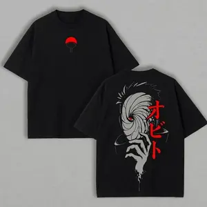 Menswear Oversized Unisex Obito Uchiha Round Neck Short-Sleeve Washed Top, Anime T-Shirt 9K9 2TM