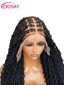 DOSAY 36" Goddess Butterfly Locs Braided Wigs Full Lace Synthetic Box Braids 100% Handmade Natural Look Daily Wear synthetic lace wig