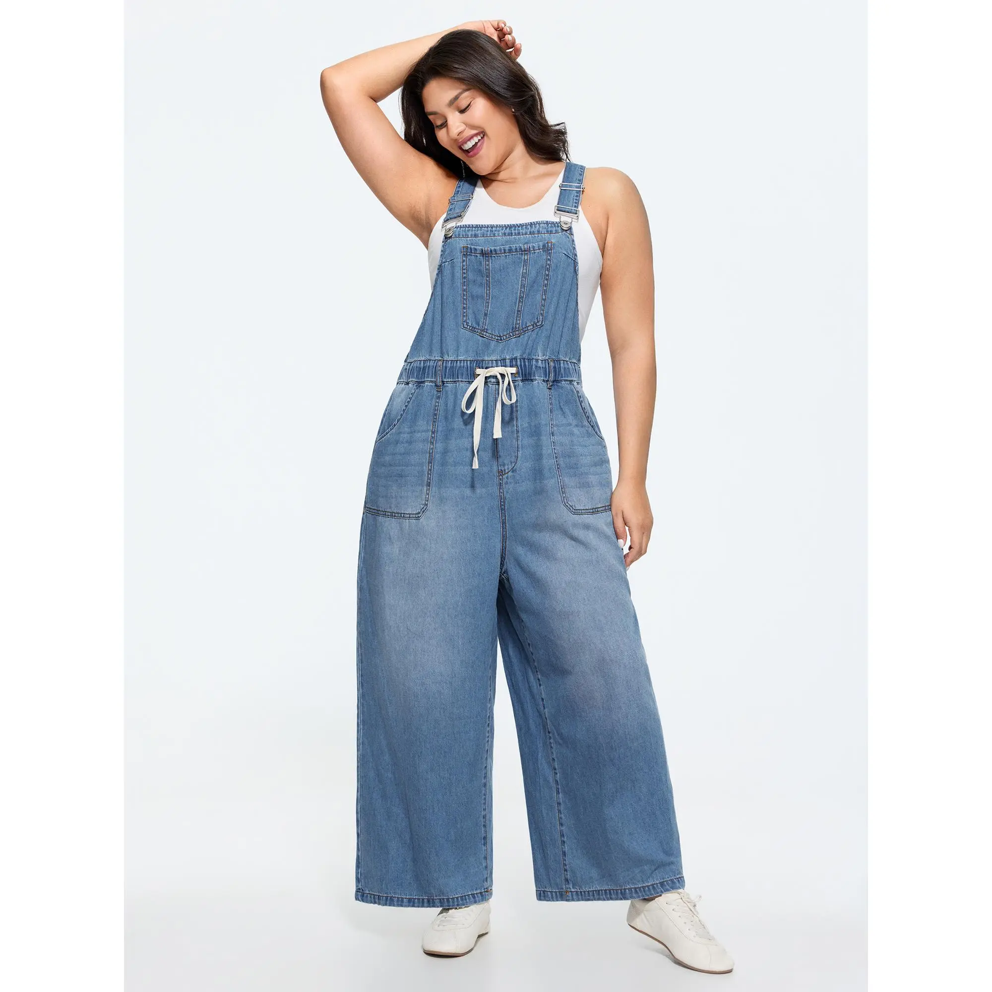 BLOOMCHIC Women's Plus Size Supersoft Polyester Basic Overalls - Drawstring Waist, Wide Leg Garment, Fit for Summer, Sizes M-6X, Plus Size Clothes