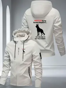 Men's Quality Hooded Jacket, Protected German Shepherd Print, Sun Protection, Zip Pocket, Adjustable Hood, Outdoor Casual Sport Coat