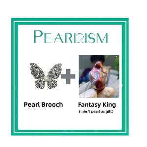 【Andrew】 Butterfly Brooch +  Fantasy King pearl (Min 1 king Pearl as gift) [Open in live]｜Freshwater Mix Color Baroque Pearl