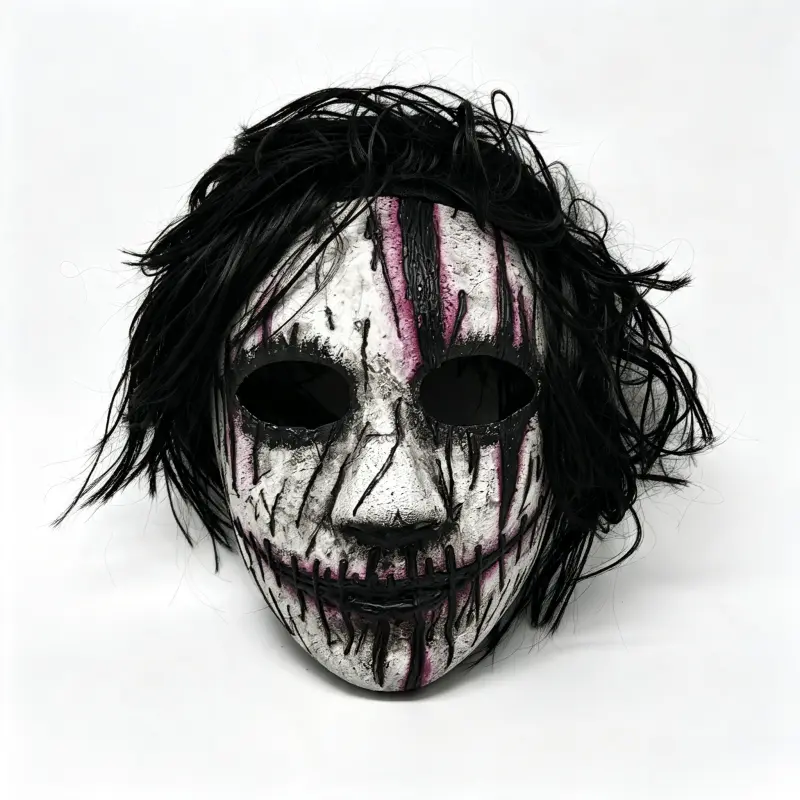 Scary Stitched Horror Mask with Black Hair, Cracked Bloody Zombie Halloween Mask, Plastic Creepy Costume Mask for Cosplay, Haunted House, Party Props