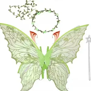 Elegant Fairy Wings Costume Set, Polyester Fairy Wings, Fairy Ears, Headpiece, Magic Wand, Halloween, Carnival, St Patrick's Day, Festival Props